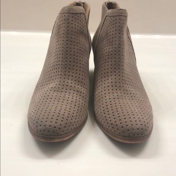 Susina Kyle Perforated Tan Suede Ankle Booties - Picture 8 of 11